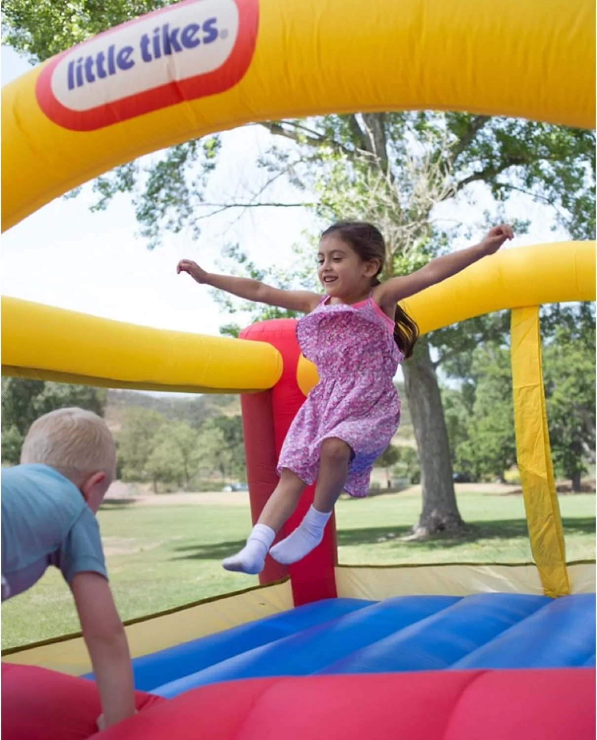 Little Tikes Jump 'n Slide Inflatable Bouncer Includes Heavy Duty Blower With GFCI, Stakes, Repair Patches, And Storage Bag, for Kids Ages 3-8 Years