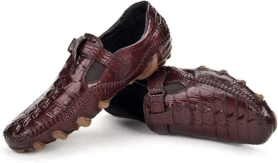 Loafers for Men Faux Crocodile Patter Monk Strap Strong Lug Soles Genuine Leather Slip on Shoes Square Toe