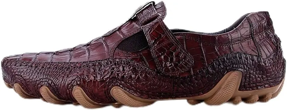 Loafers for Men Faux Crocodile Patter Monk Strap Strong Lug Soles Genuine Leather Slip on Shoes Square Toe