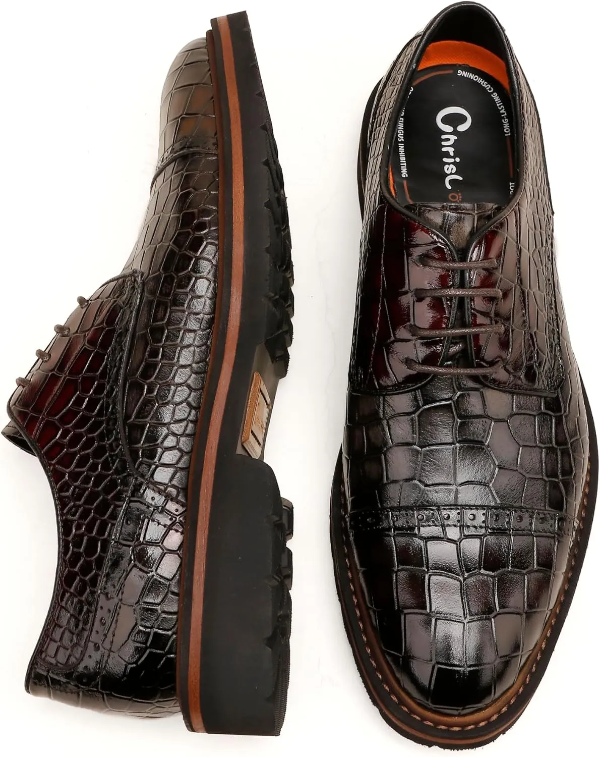 Loafers for Men,Leather Crocodile Pattern Oxfords Lace Up Business Formal Brogue Dress Shoes