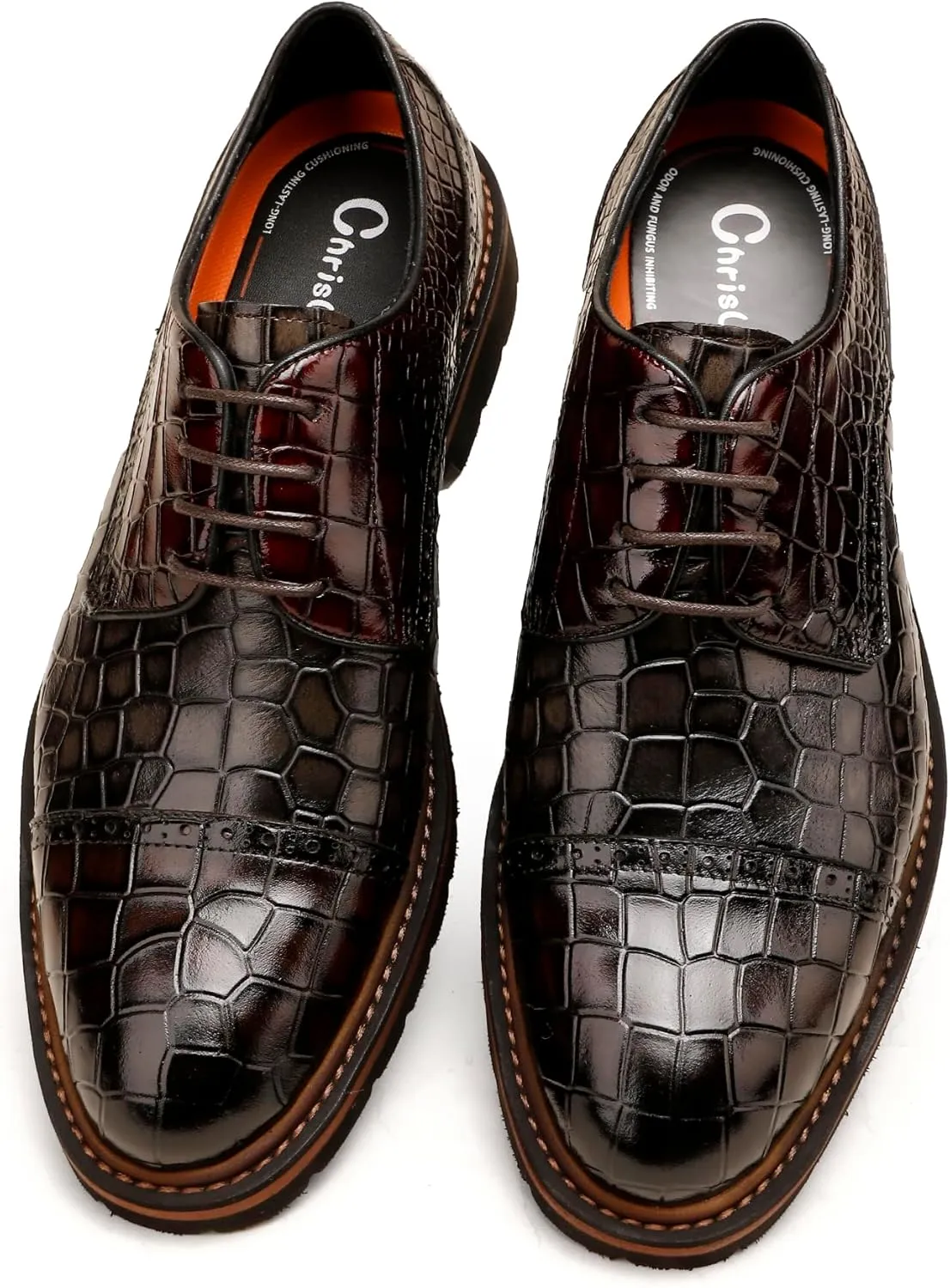 Loafers for Men,Leather Crocodile Pattern Oxfords Lace Up Business Formal Brogue Dress Shoes