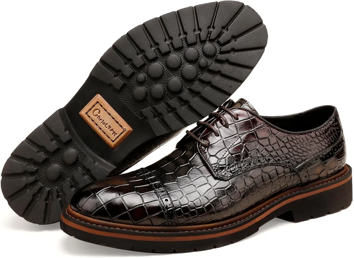 Loafers for Men,Leather Crocodile Pattern Oxfords Lace Up Business Formal Brogue Dress Shoes