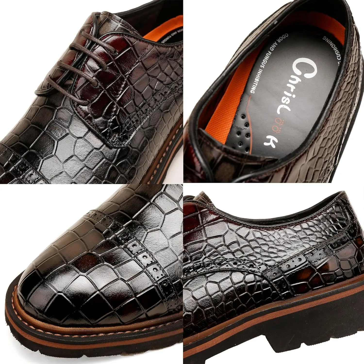 Loafers for Men,Leather Crocodile Pattern Oxfords Lace Up Business Formal Brogue Dress Shoes