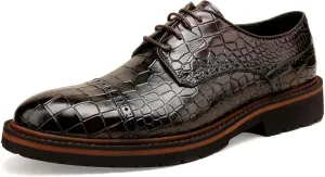 Loafers for Men,Leather Crocodile Pattern Oxfords Lace Up Business Formal Brogue Dress Shoes