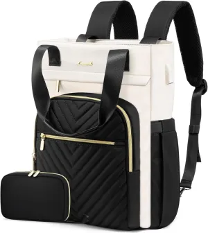 LOVEVOOK Laptop Backpack for Women, 15.6 Inch Work Business Laptop Bag, Wide Top Open Teacher Nurse Bag with USB Port, Waterproof Computer Backpack Purse for travel, 2pcs set, Black-White