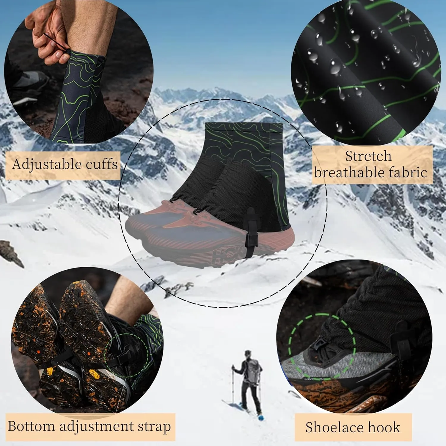 Low Gaiters,Ankle Gaiters,Snow Boot Guard Gators,Shoe Gaiters,Gators for Hiking Boots,Leg Gaiters,Waterproof Hiking Gaiters for Hunting,Running,Snow,Mountain Climbing