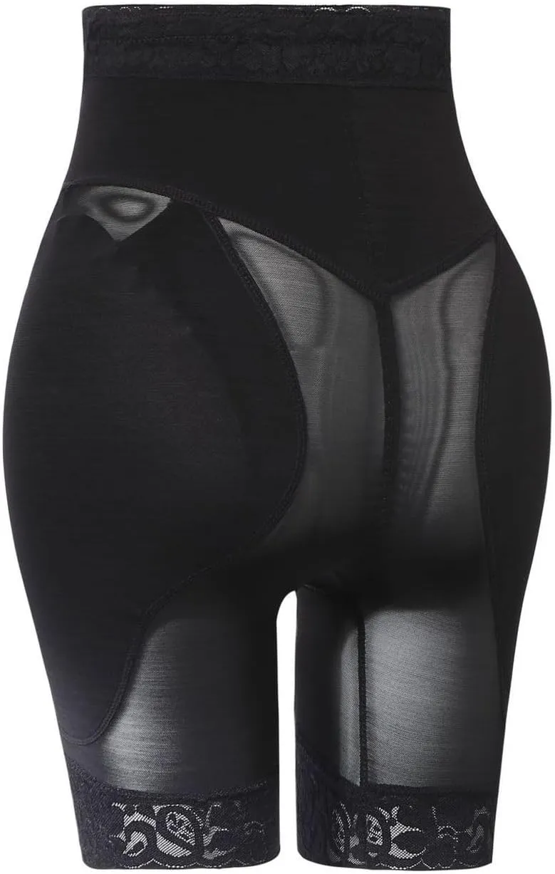 Lu's Chic Women's Padded Shapewear Shorts Firm Body Shaper Trainer Fitted Basic Above Knee Gala Hook Butt Lifter