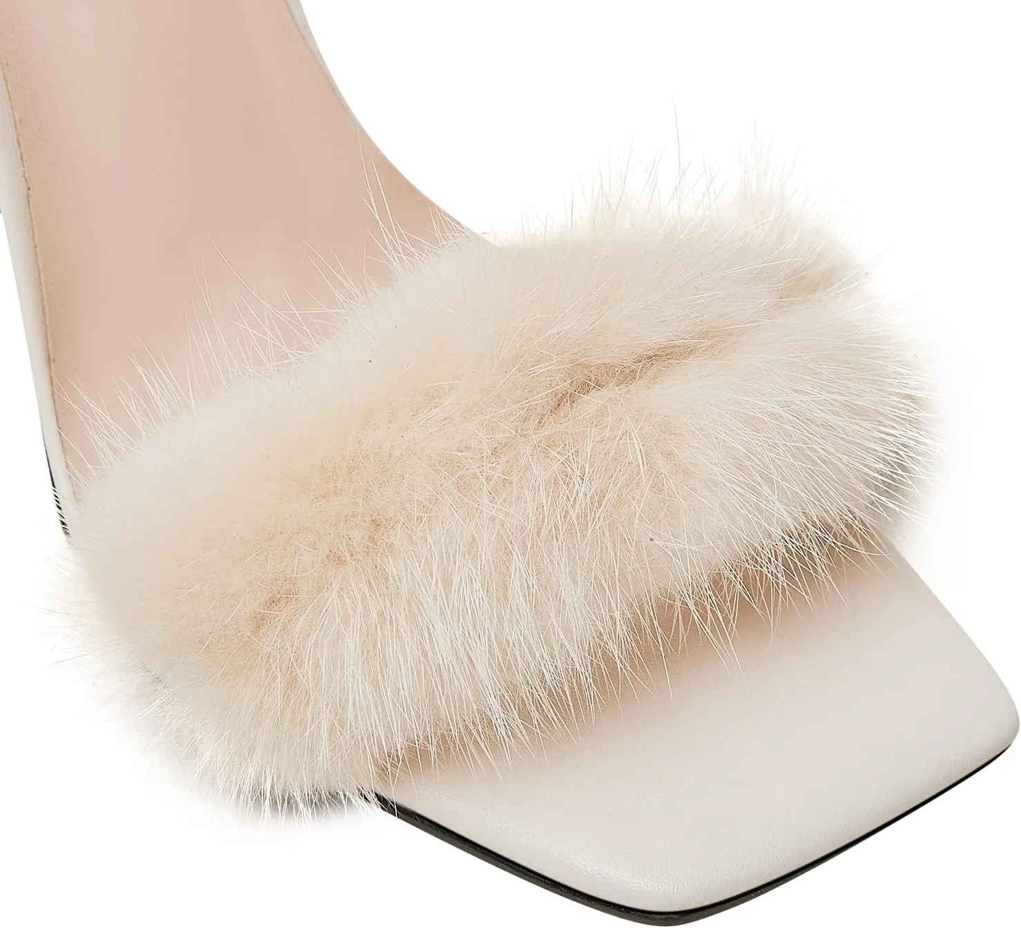 Lutalica W Women's Trendy Squared Open Toe Matte Leather Sexy Fringed Pom Pom Stiletto High Heel Strappy Sandals