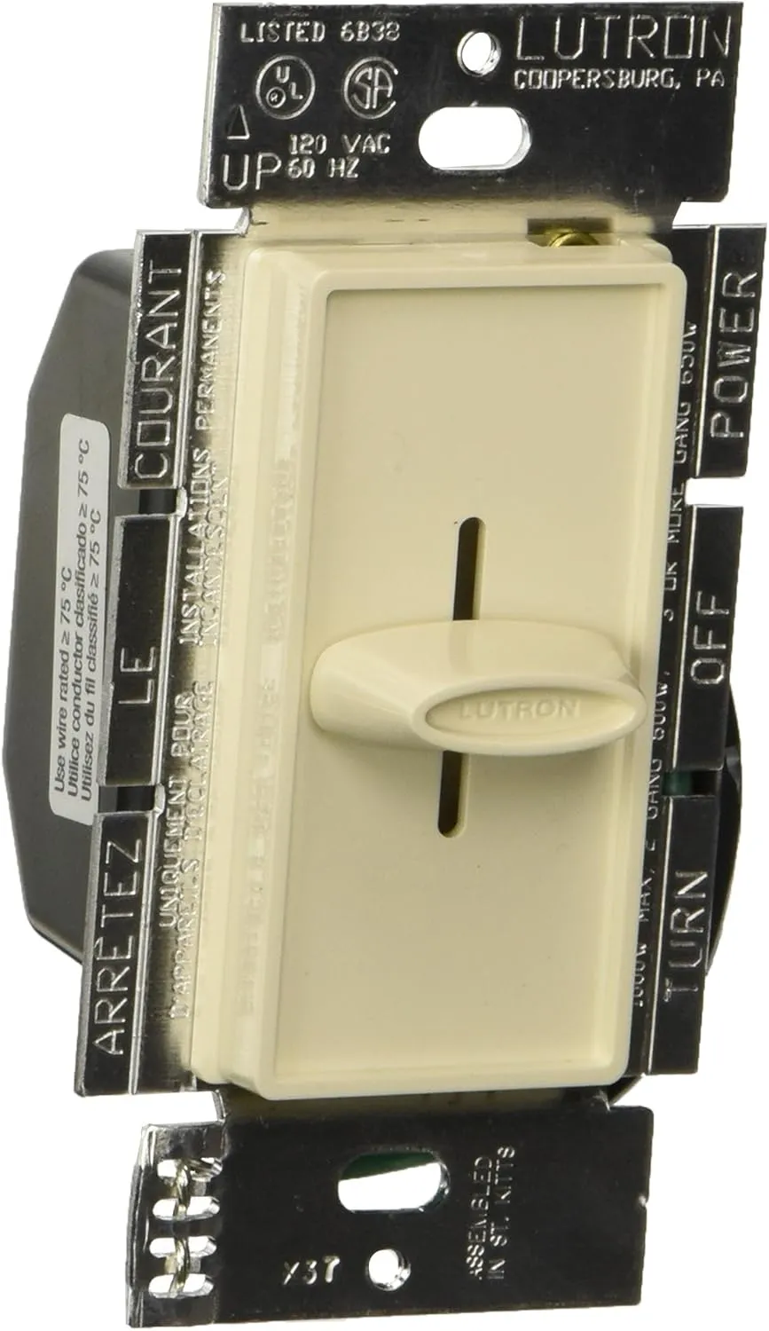Lutron Skylark Slide-to-Off Dimmer, 1000-Watt Incandescent, Single-Pole, S-1000-LA, Light Almond