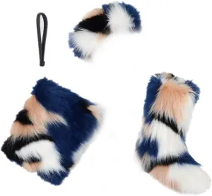 LVCOMEFF Women Faux Fur Snow Boot with Fur Lining Handbag Headband 3 Packs Pieces Set Winter Warm Outwear Furry Fluffy