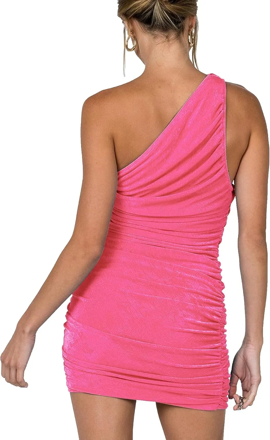 LYANER Women's Sexy One Shoulder Ruched Sleeveless Bodycon Mini Short Dress
