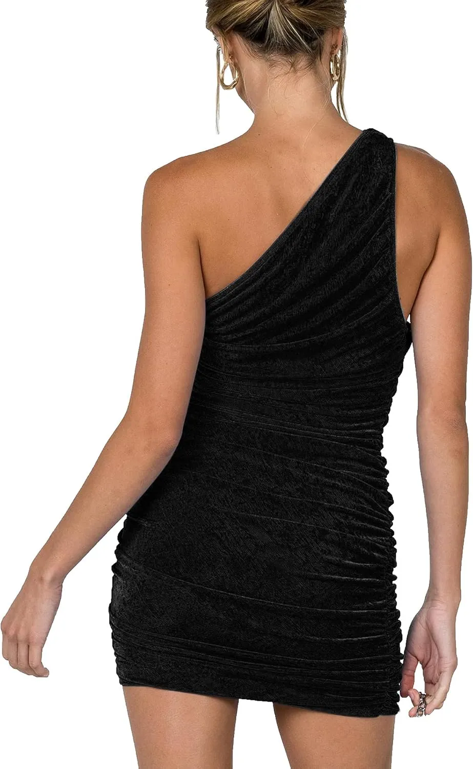 LYANER Women's Sexy One Shoulder Ruched Sleeveless Bodycon Mini Short Dress