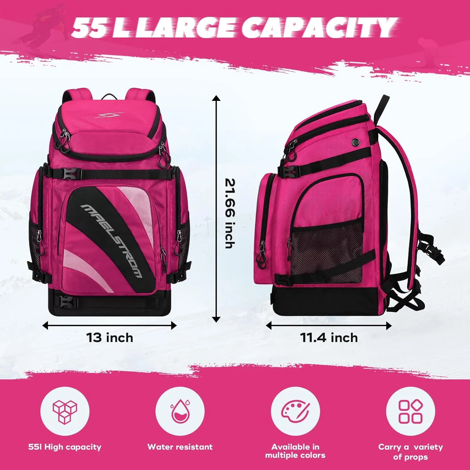 Maelstrom Ski Boot Bag,55L Large Ski Boots Travel Backpack for Men Women,Waterproof Snowboard Boot Bag for Skis Accessories