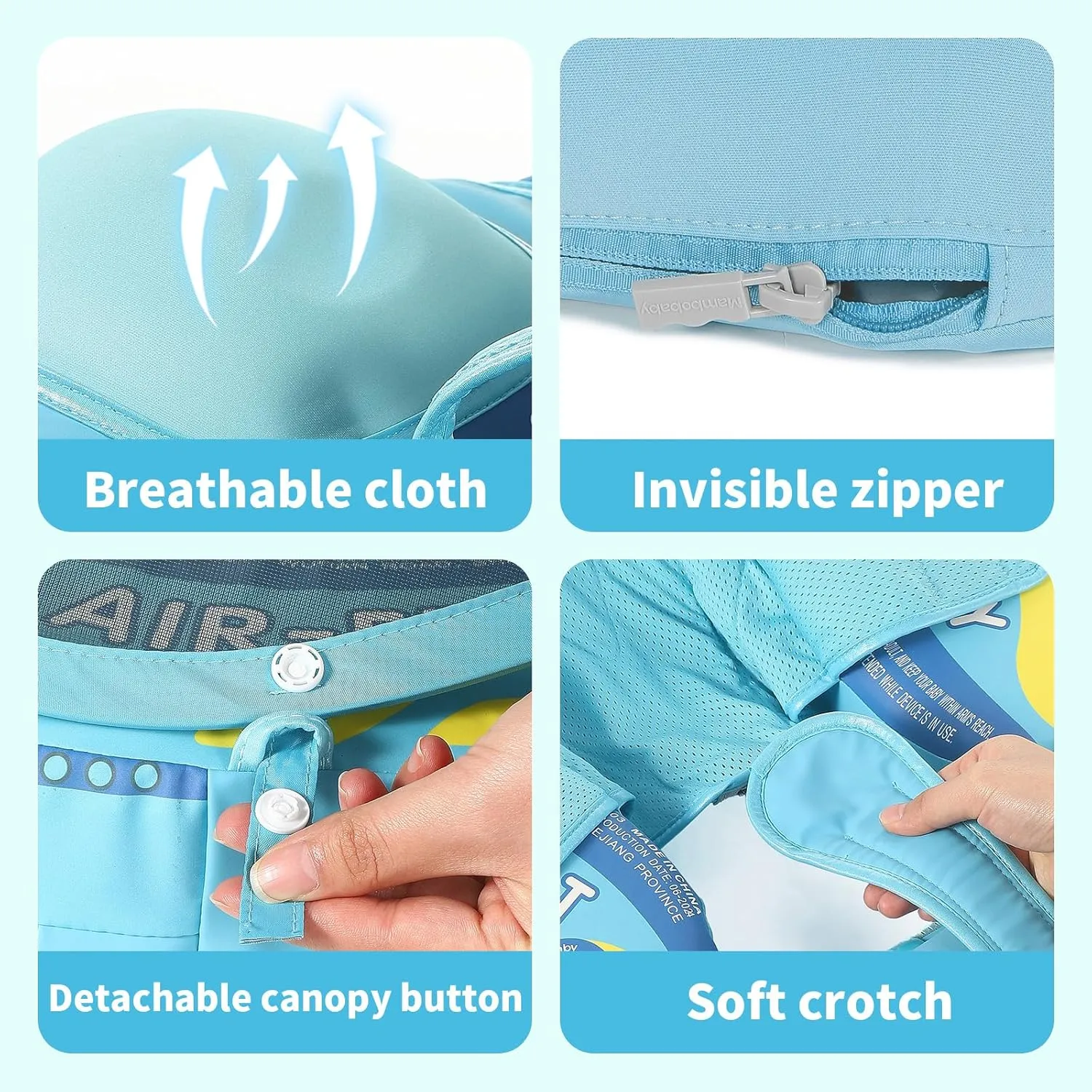 Mambobaby Float Add Tail No Flip Over Non-Inflatable Baby Swim Float Pearl Foam Solid Water Floats Smart Swim Trainer Infant Pool Float Swim Ring with Sun Canopy