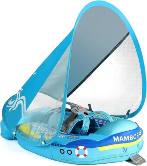 Mambobaby Float Add Tail No Flip Over Non-Inflatable Baby Swim Float Pearl Foam Solid Water Floats Smart Swim Trainer Infant Pool Float Swim Ring with Sun Canopy