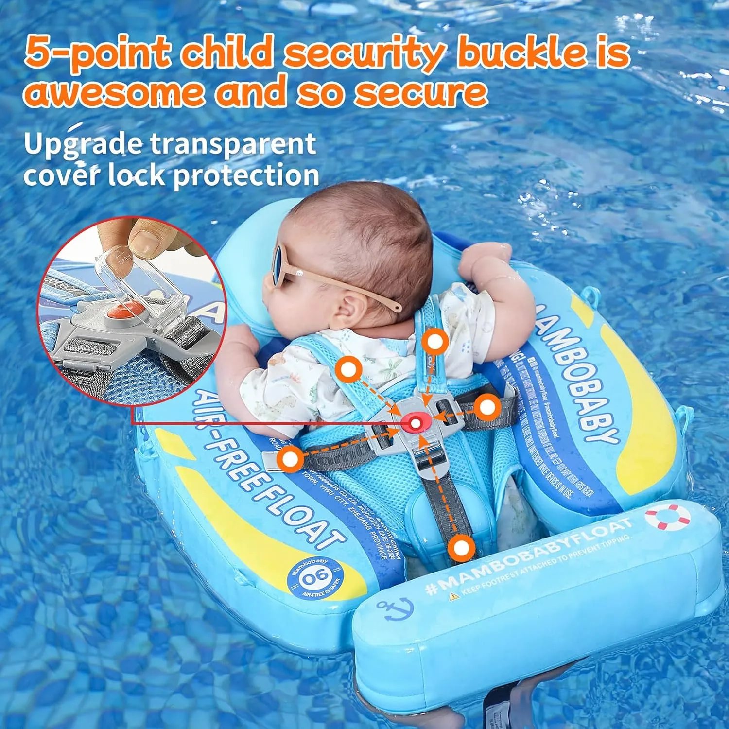 Mambobaby Float Add Tail No Flip Over Non-Inflatable Baby Swim Float Pearl Foam Solid Water Floats Smart Swim Trainer Infant Pool Float Swim Ring with Sun Canopy