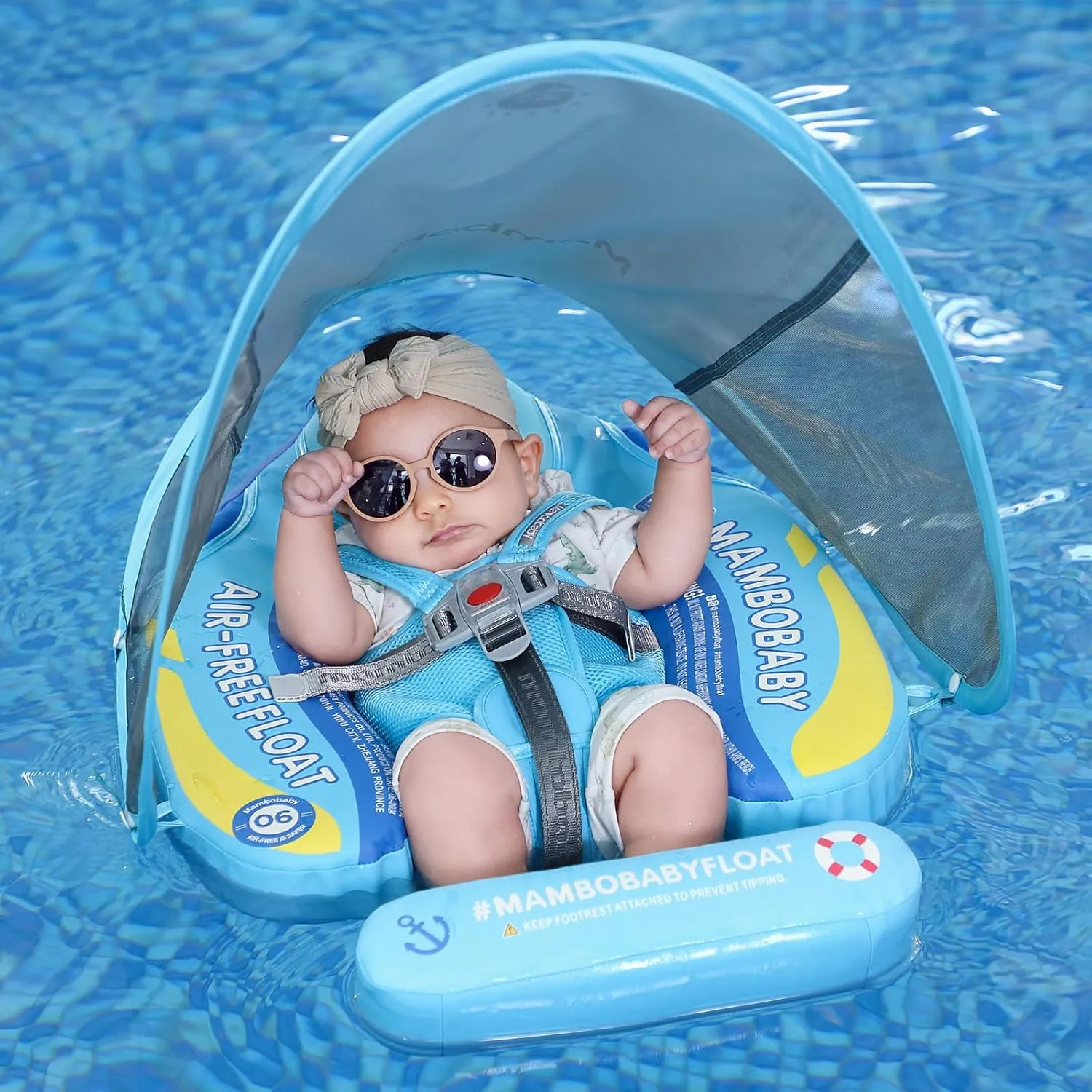 Mambobaby Float Add Tail No Flip Over Non-Inflatable Baby Swim Float Pearl Foam Solid Water Floats Smart Swim Trainer Infant Pool Float Swim Ring with Sun Canopy
