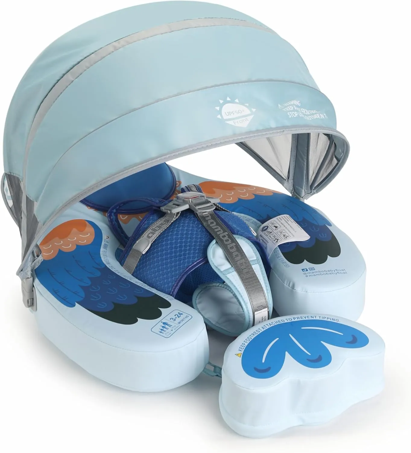 Mambobaby Floats with Canopy &Tail, Mambo Baby Swim Float for Pool Add Tail Avoid Flip Swim Trainer Infant Pool Floats for Toddler Boys Girls(B53032WB0002-BB02)