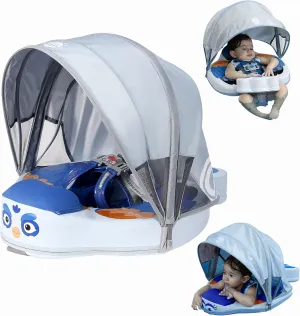 Mambobaby Floats with Canopy &Tail, Mambo Baby Swim Float for Pool Add Tail Avoid Flip Swim Trainer Infant Pool Floats for Toddler Boys Girls(B53032WB0002-BB02)