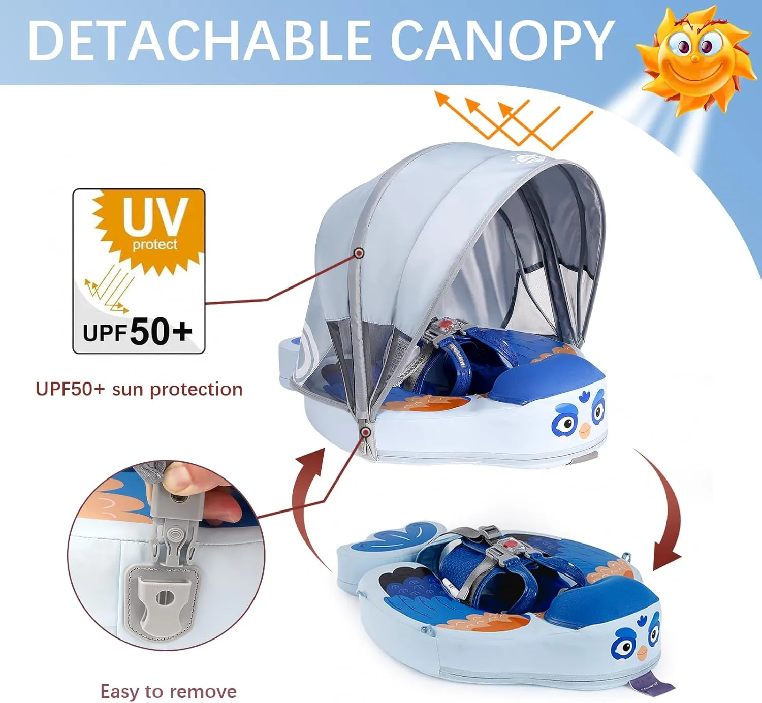 Mambobaby Floats with Canopy &Tail, Mambo Baby Swim Float for Pool Add Tail Avoid Flip Swim Trainer Infant Pool Floats for Toddler Boys Girls(B53032WB0002-BB02)
