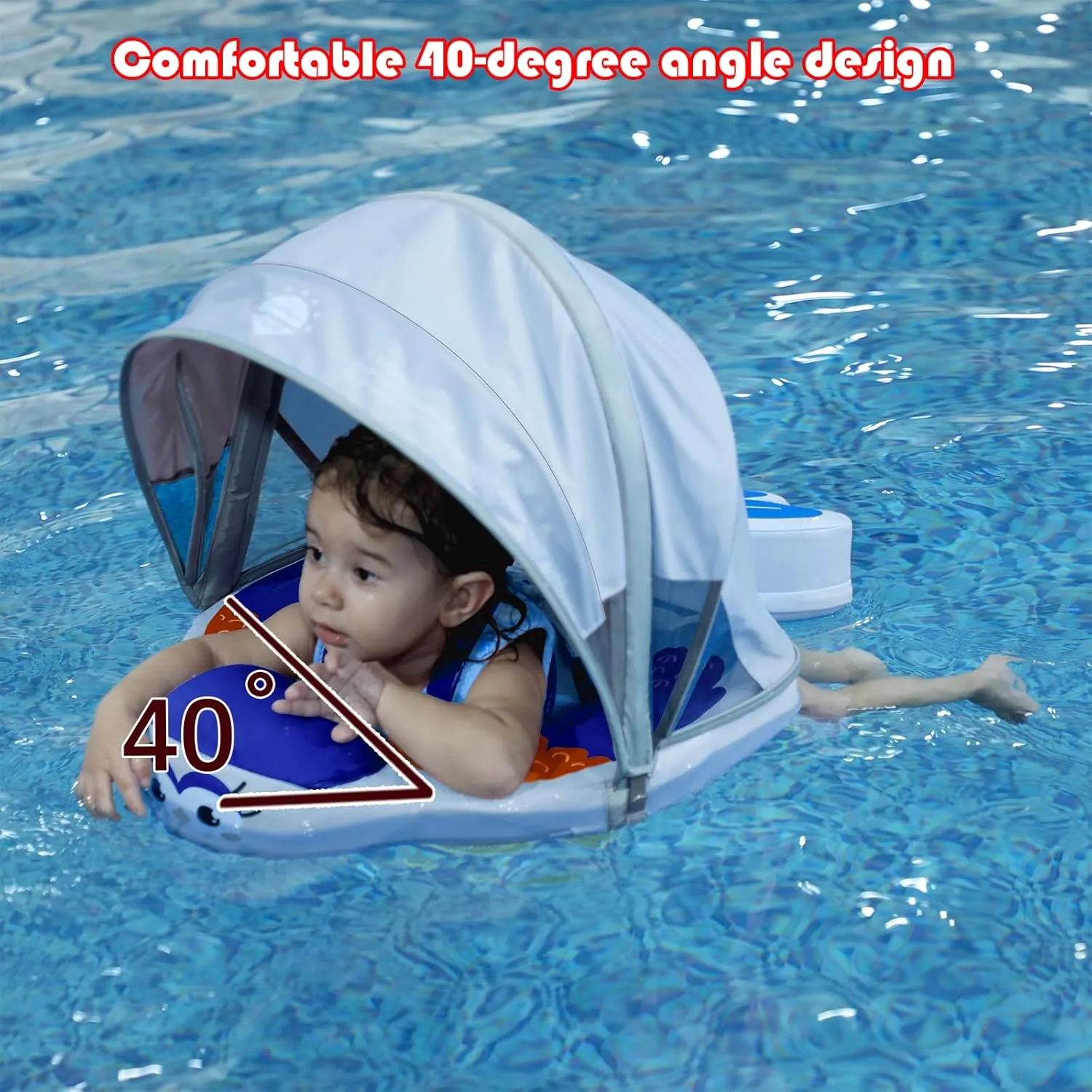 Mambobaby Floats with Canopy &Tail, Mambo Baby Swim Float for Pool Add Tail Avoid Flip Swim Trainer Infant Pool Floats for Toddler Boys Girls(B53032WB0002-BB02)