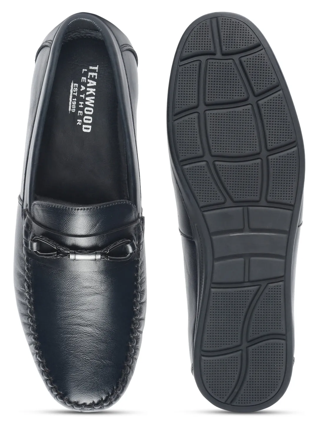 Men Black Solid Leather Formal Slip-On
