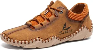 Mens Casual Shoes Fashion Sneakers Leather Oxfords Work Shoe Sneaker for Men Driving Loafers Shoes Slip On Flat Loafers Boat Shoes Moccasins Lightweight Soft Comfort Lace up Hand Stitching Ankle Boots