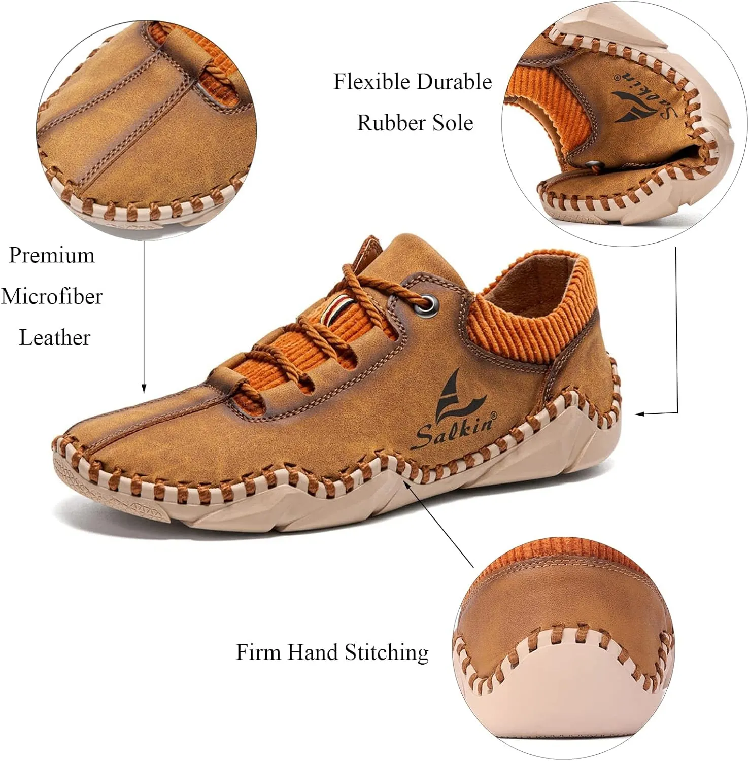 Mens Casual Shoes Fashion Sneakers Leather Oxfords Work Shoe Sneaker for Men Driving Loafers Shoes Slip On Flat Loafers Boat Shoes Moccasins Lightweight Soft Comfort Lace up Hand Stitching Ankle Boots