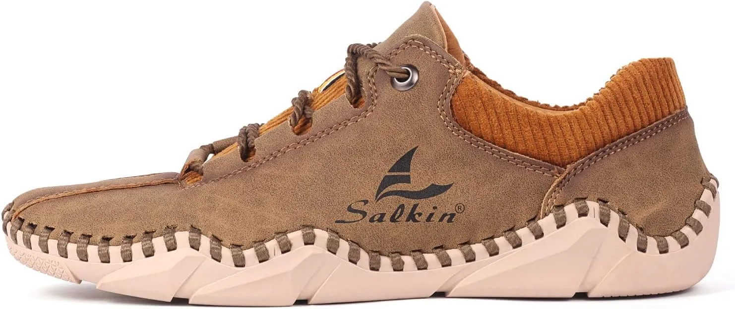 Mens Casual Shoes Fashion Sneakers Leather Oxfords Work Shoe Sneaker for Men Driving Loafers Shoes Slip On Flat Loafers Boat Shoes Moccasins Lightweight Soft Comfort Lace up Hand Stitching Ankle Boots
