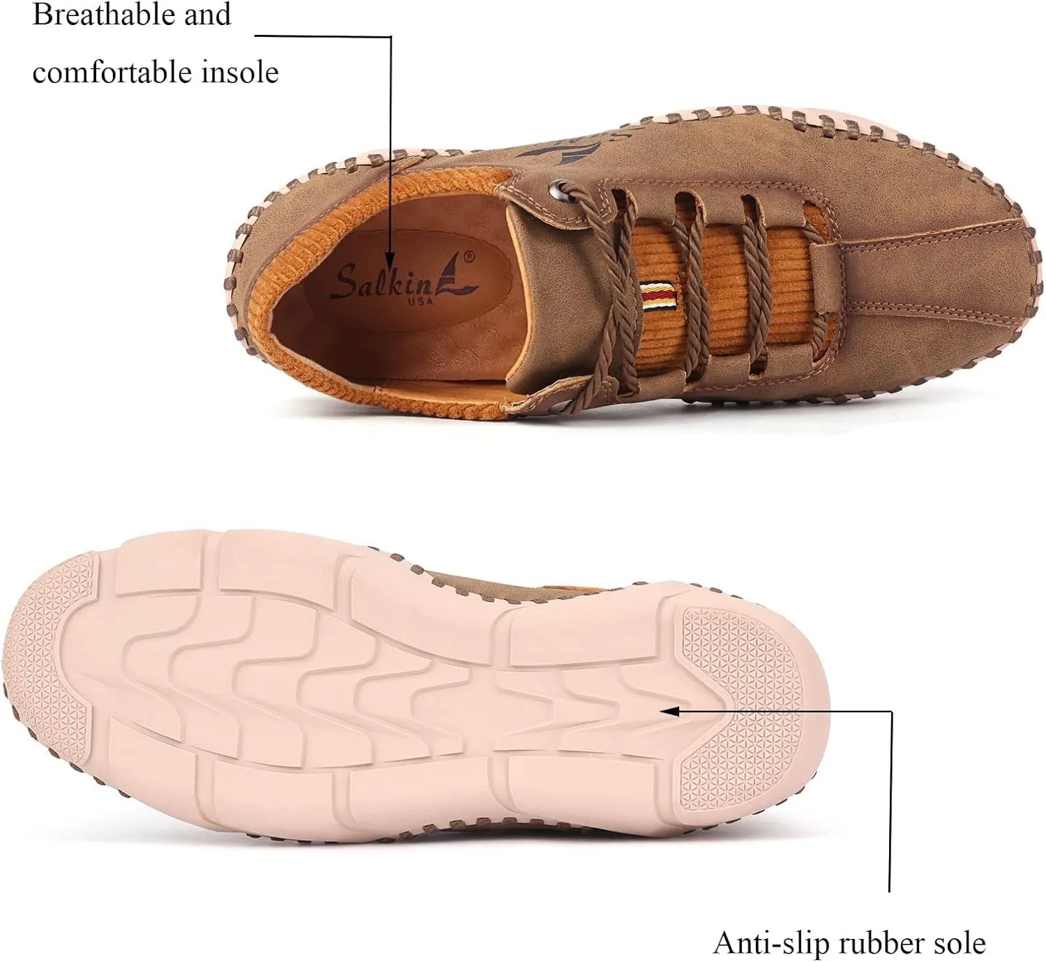 Mens Casual Shoes Fashion Sneakers Leather Oxfords Work Shoe Sneaker for Men Driving Loafers Shoes Slip On Flat Loafers Boat Shoes Moccasins Lightweight Soft Comfort Lace up Hand Stitching Ankle Boots