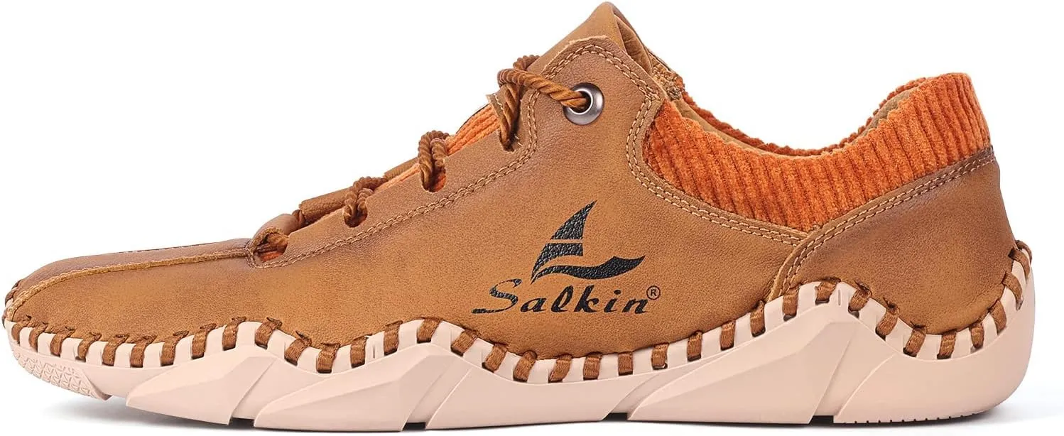 Mens Casual Shoes Fashion Sneakers Leather Oxfords Work Shoe Sneaker for Men Driving Loafers Shoes Slip On Flat Loafers Boat Shoes Moccasins Lightweight Soft Comfort Lace up Hand Stitching Ankle Boots