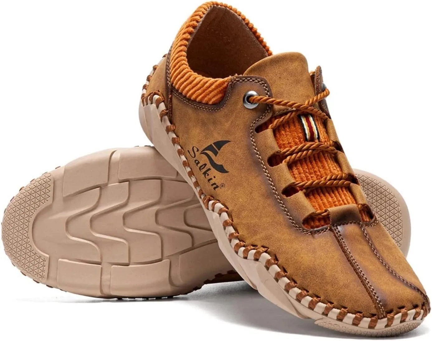 Mens Casual Shoes Fashion Sneakers Leather Oxfords Work Shoe Sneaker for Men Driving Loafers Shoes Slip On Flat Loafers Boat Shoes Moccasins Lightweight Soft Comfort Lace up Hand Stitching Ankle Boots