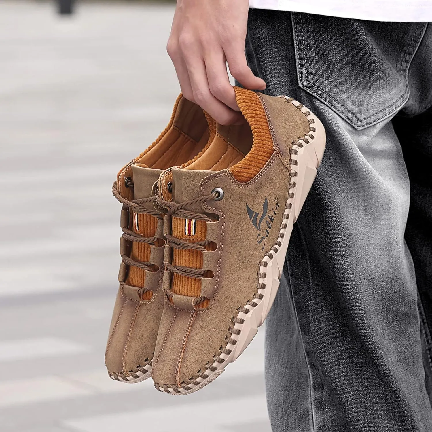 Mens Casual Shoes Fashion Sneakers Leather Oxfords Work Shoe Sneaker for Men Driving Loafers Shoes Slip On Flat Loafers Boat Shoes Moccasins Lightweight Soft Comfort Lace up Hand Stitching Ankle Boots