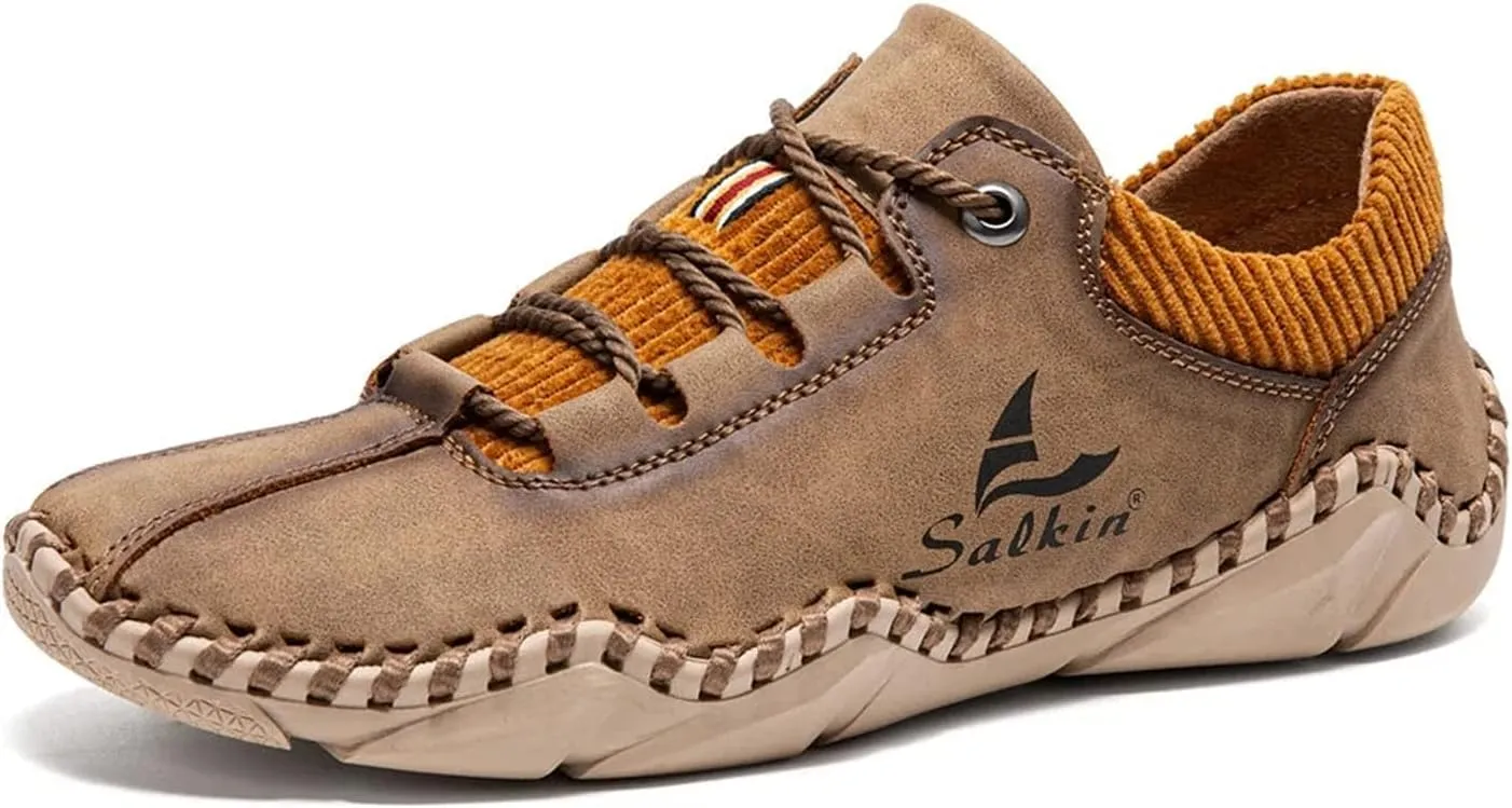 Mens Casual Shoes Fashion Sneakers Leather Oxfords Work Shoe Sneaker for Men Driving Loafers Shoes Slip On Flat Loafers Boat Shoes Moccasins Lightweight Soft Comfort Lace up Hand Stitching Ankle Boots