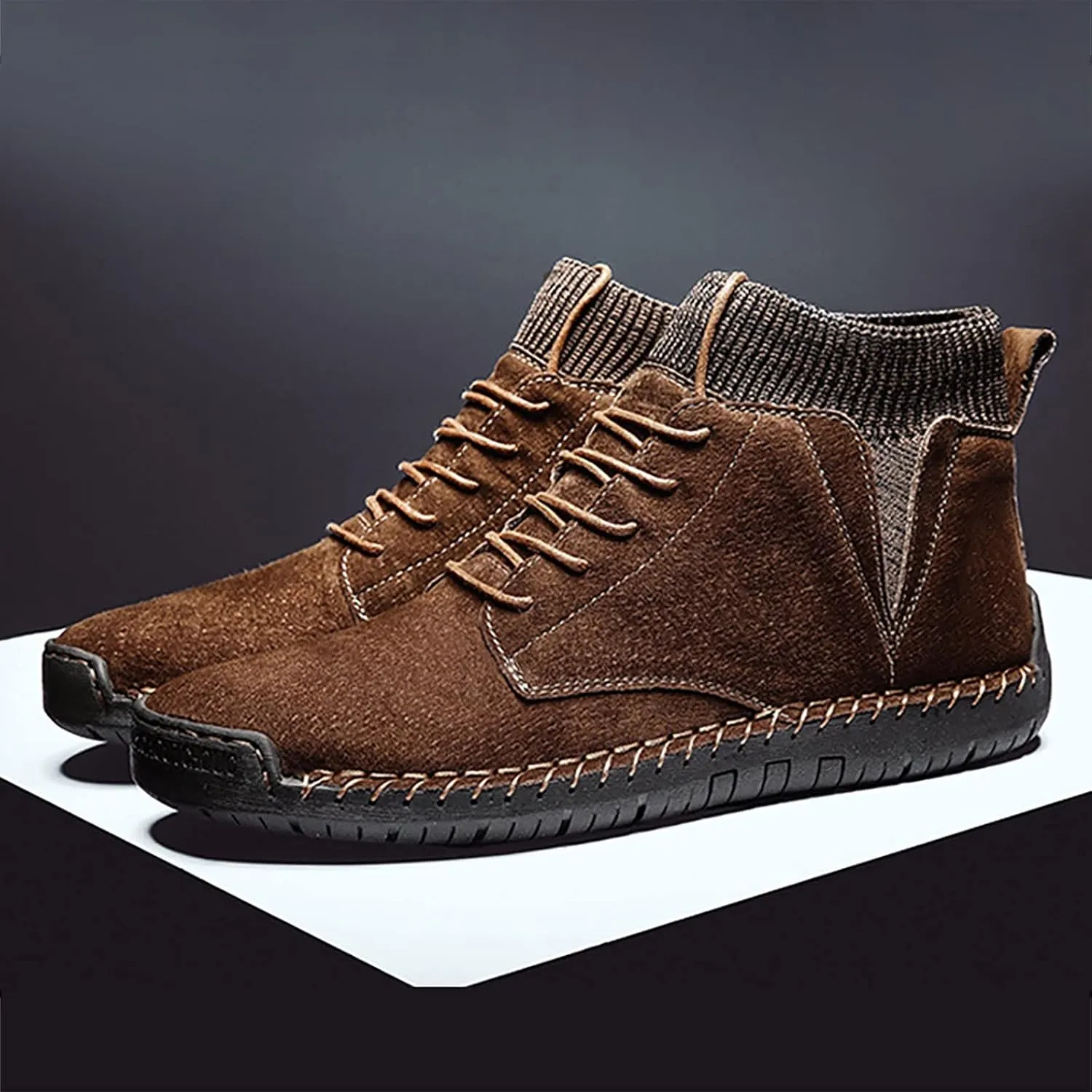 Men's Classic Suede Ankle Boots Lace Up Elastic Winter Boots Soft Flat Soled Walking Boots Mens Shoes 501 Sneaker