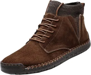 Men's Classic Suede Ankle Boots Lace Up Elastic Winter Boots Soft Flat Soled Walking Boots Mens Shoes 501 Sneaker
