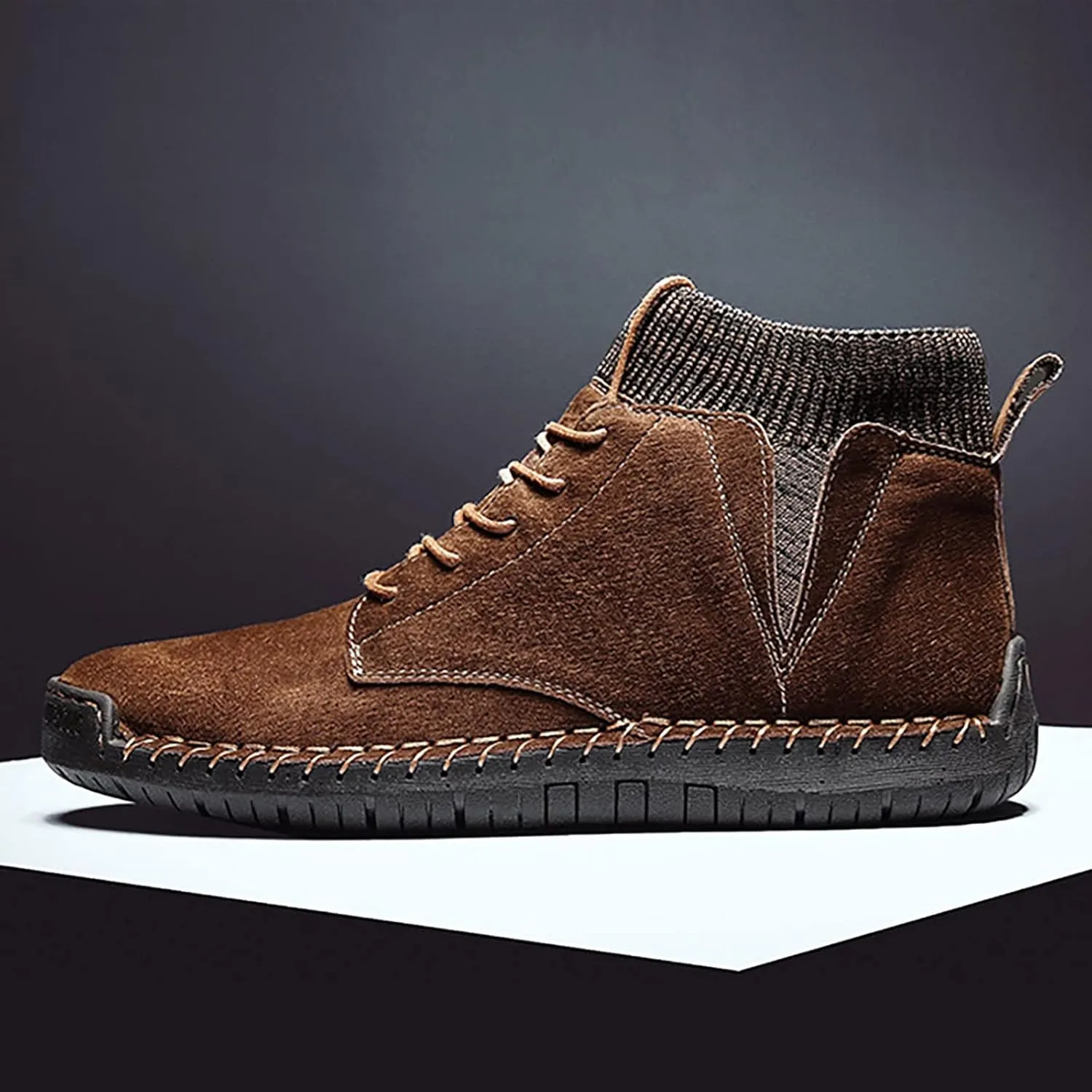 Men's Classic Suede Ankle Boots Lace Up Elastic Winter Boots Soft Flat Soled Walking Boots Mens Shoes 501 Sneaker