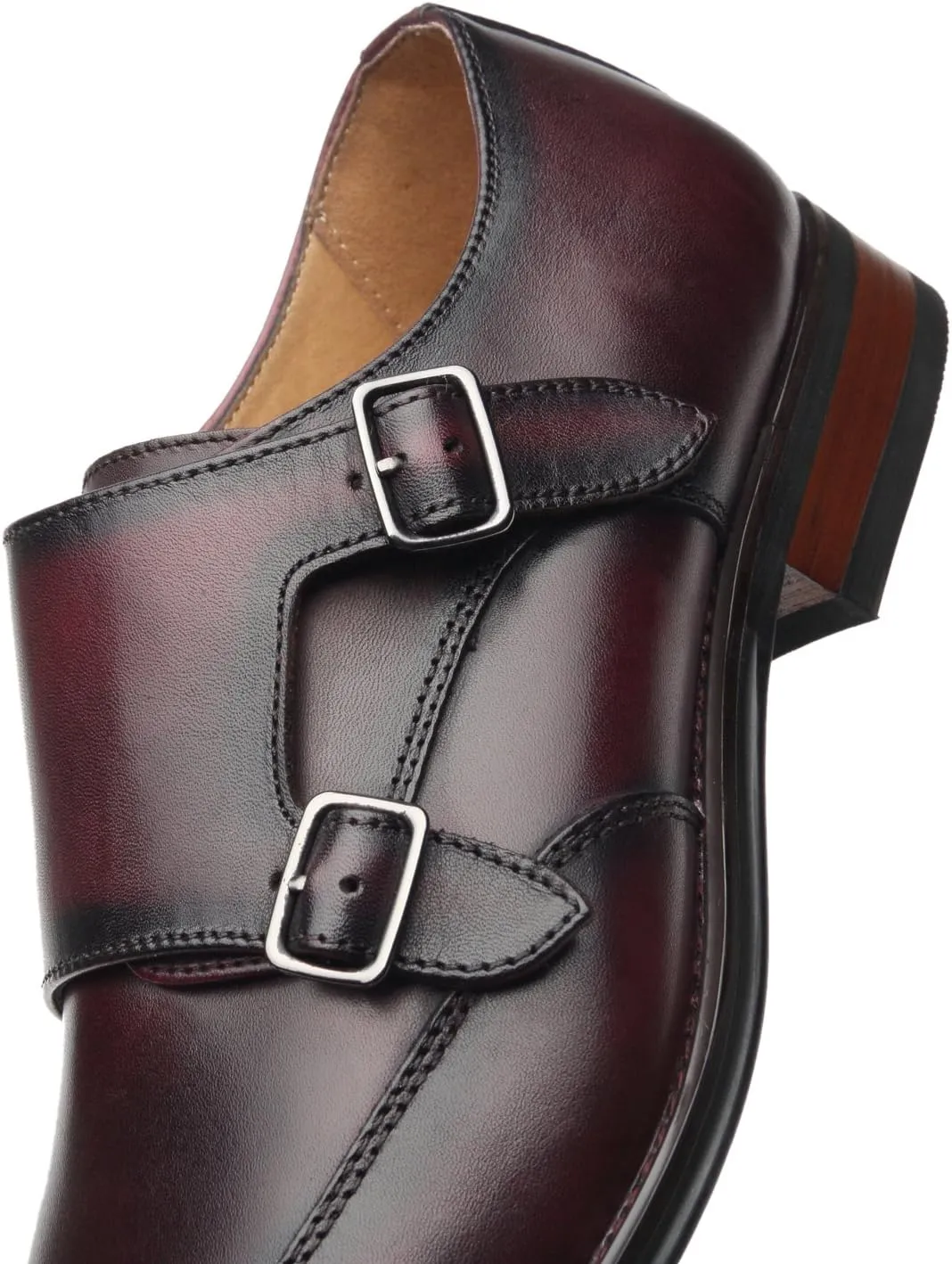 Mens Double Monk Strap Slip on Loafer Cap Toe Leather Oxford Formal Business Casual Comfortable Dress Shoes for Men
