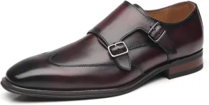 Mens Double Monk Strap Slip on Loafer Cap Toe Leather Oxford Formal Business Casual Comfortable Dress Shoes for Men