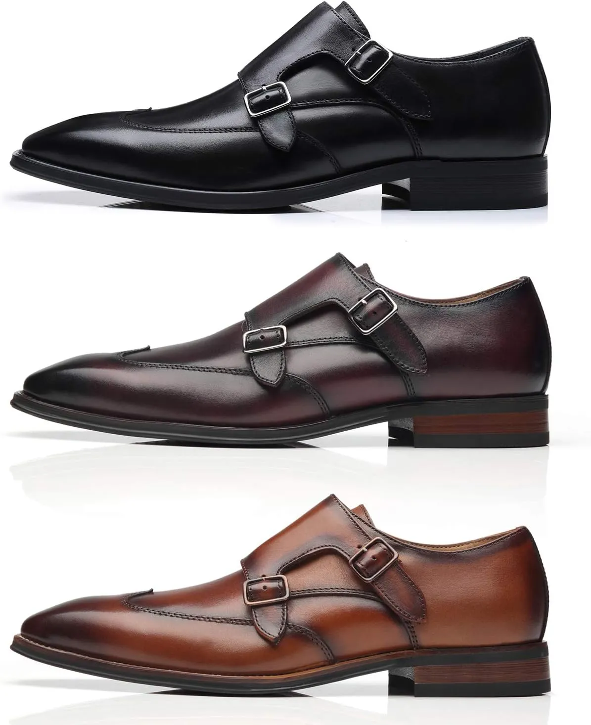 Mens Double Monk Strap Slip on Loafer Cap Toe Leather Oxford Formal Business Casual Comfortable Dress Shoes for Men