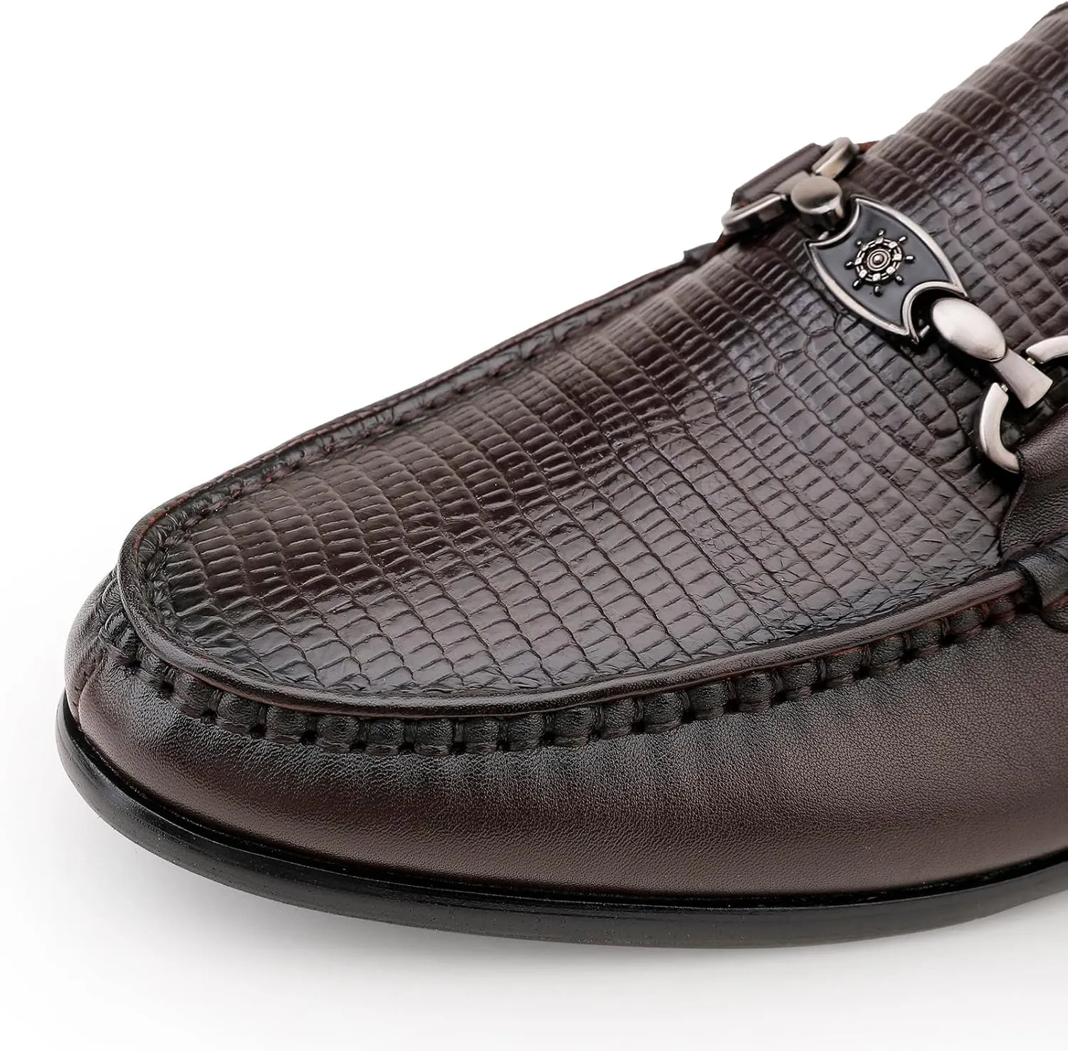 Mens Genuine Dress Shoes, Premium Crocodile Print Leather Slip-on Casual Shoes Penny Loafers for Mens, Black