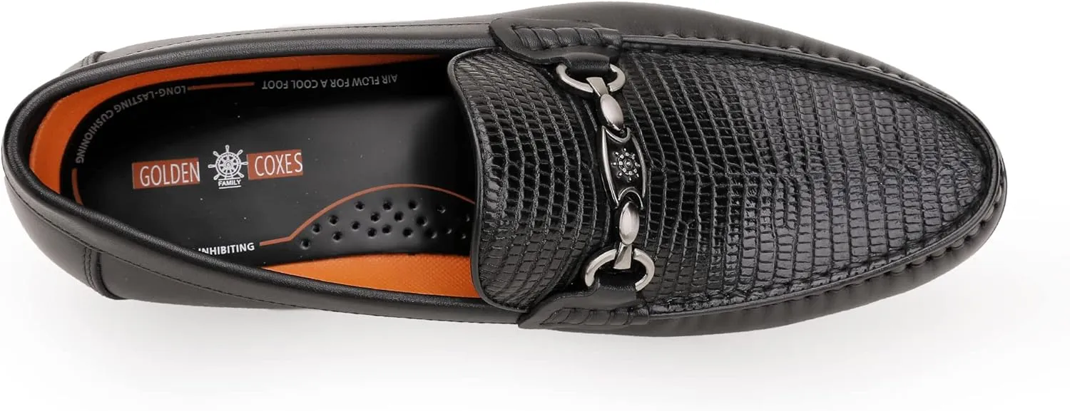 Mens Genuine Dress Shoes, Premium Crocodile Print Leather Slip-on Casual Shoes Penny Loafers for Mens, Black