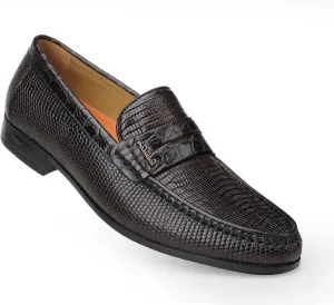 Mens Genuine Dress Shoes, Premium Crocodile Print Leather Slip-on Casual Shoes Penny Loafers for Mens, Black