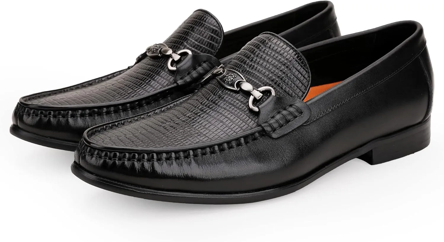 Mens Genuine Dress Shoes, Premium Crocodile Print Leather Slip-on Casual Shoes Penny Loafers for Mens, Black