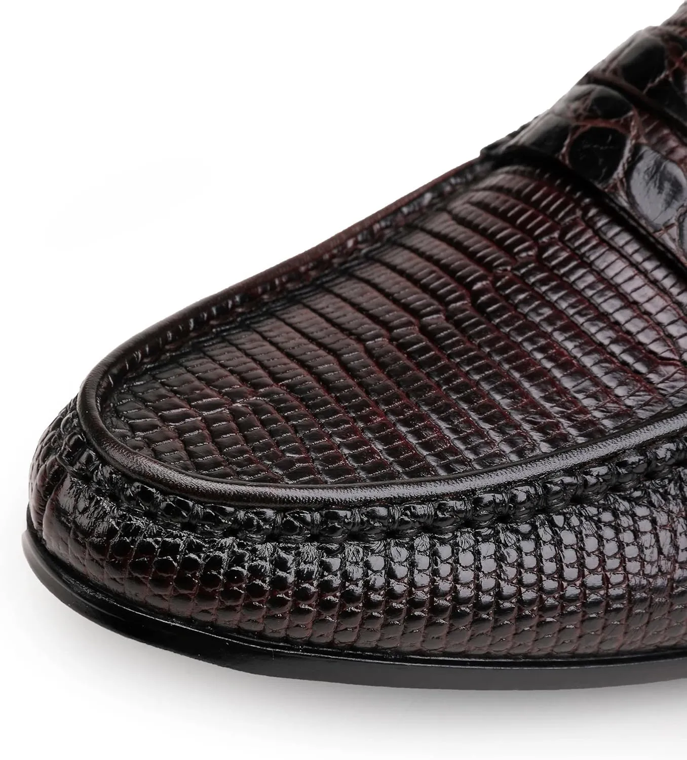 Mens Genuine Dress Shoes, Premium Crocodile Print Leather Slip-on Casual Shoes Penny Loafers for Mens, Black