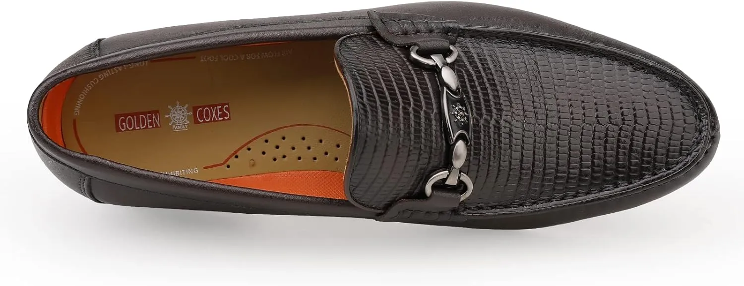 Mens Genuine Dress Shoes, Premium Crocodile Print Leather Slip-on Casual Shoes Penny Loafers for Mens, Black