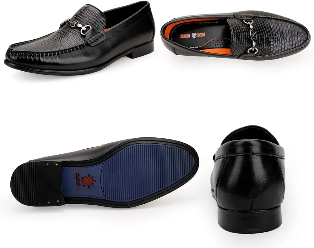 Mens Genuine Dress Shoes, Premium Crocodile Print Leather Slip-on Casual Shoes Penny Loafers for Mens, Black