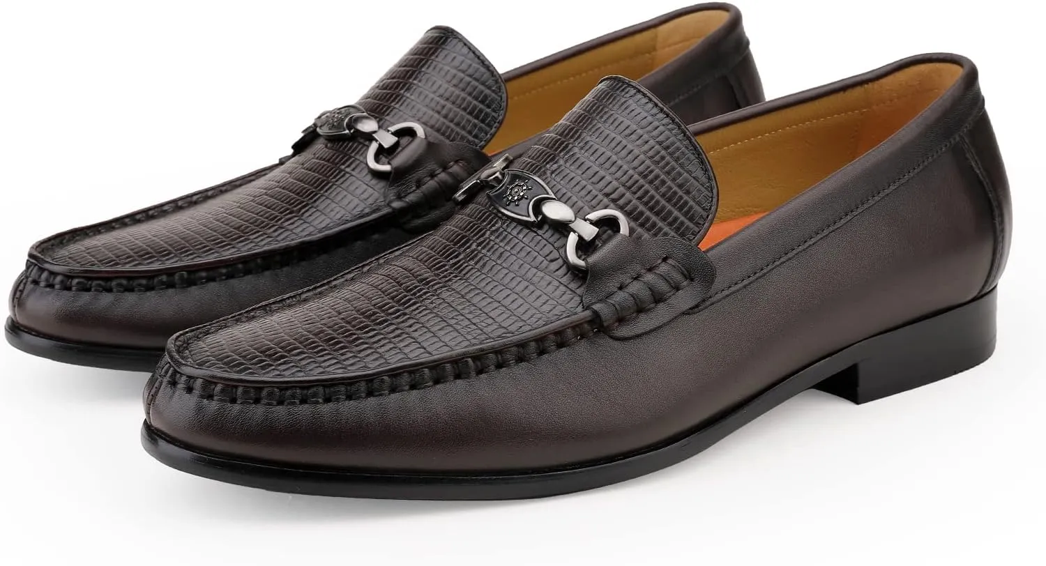 Mens Genuine Dress Shoes, Premium Crocodile Print Leather Slip-on Casual Shoes Penny Loafers for Mens, Black