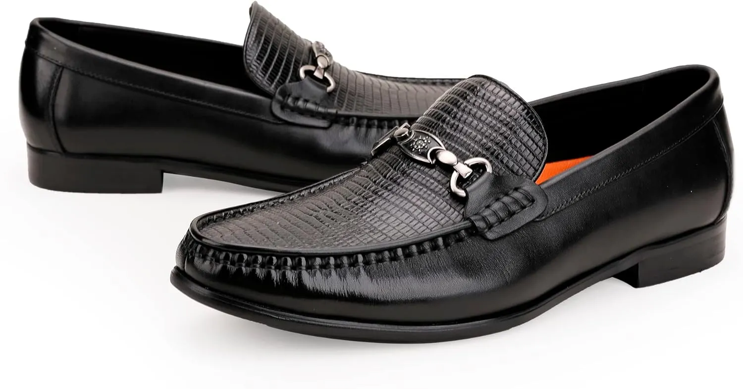 Mens Genuine Dress Shoes, Premium Crocodile Print Leather Slip-on Casual Shoes Penny Loafers for Mens, Black