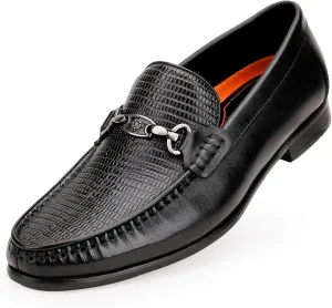 Mens Genuine Dress Shoes, Premium Crocodile Print Leather Slip-on Casual Shoes Penny Loafers for Mens, Black